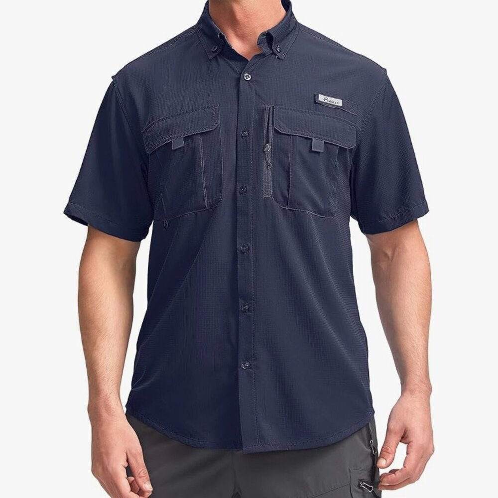 Men's Pudolla Fishing Short Sleeve Cargo UPF50+ Shirt NWT XXL Navy
